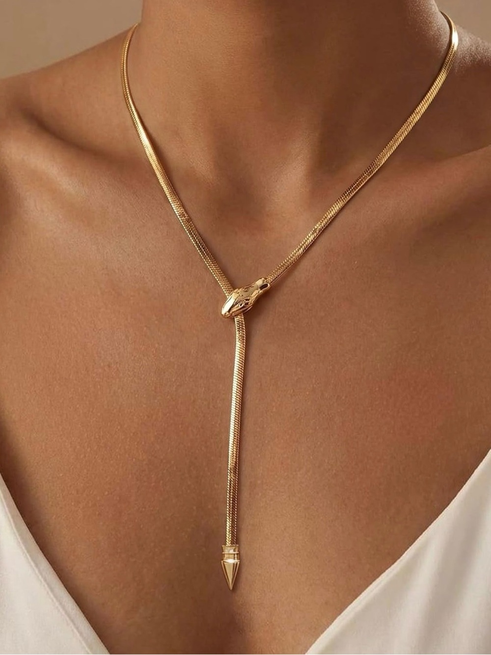 Gold Serpent Snake Lariat Necklace - Women's Jewelry